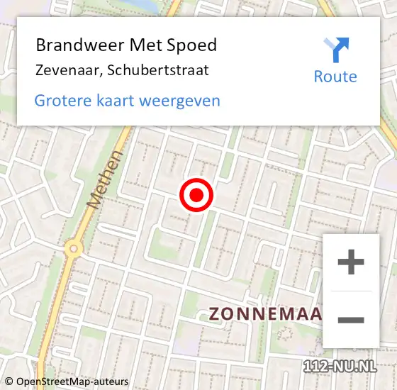 Locatie op kaart van de 112 melding: Brandweer Met Spoed Naar Zevenaar, Schubertstraat op 15 januari 2023 04:08