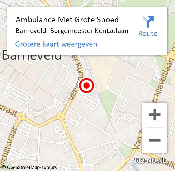 Locatie op kaart van de 112 melding: Ambulance Met Grote Spoed Naar Barneveld, Burgemeester Kuntzelaan op 15 januari 2023 04:08