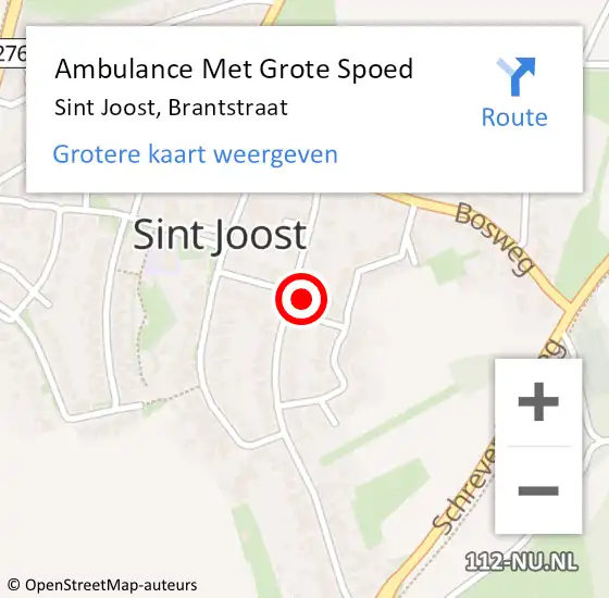 Locatie op kaart van de 112 melding: Ambulance Met Grote Spoed Naar Sint Joost, Brantstraat op 15 januari 2023 04:36