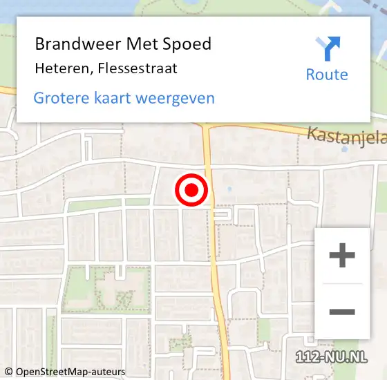 Locatie op kaart van de 112 melding: Brandweer Met Spoed Naar Heteren, Flessestraat op 15 januari 2023 04:57