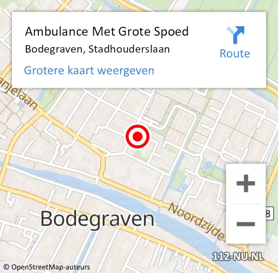 Locatie op kaart van de 112 melding: Ambulance Met Grote Spoed Naar Bodegraven, Stadhouderslaan op 15 januari 2023 04:58