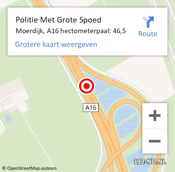 Locatie op kaart van de 112 melding: Politie Met Grote Spoed Naar Moerdijk, A16 hectometerpaal: 46,5 op 15 januari 2023 05:04