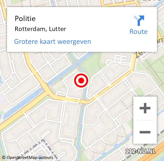 Locatie op kaart van de 112 melding: Politie Rotterdam, Lutter op 15 januari 2023 05:43