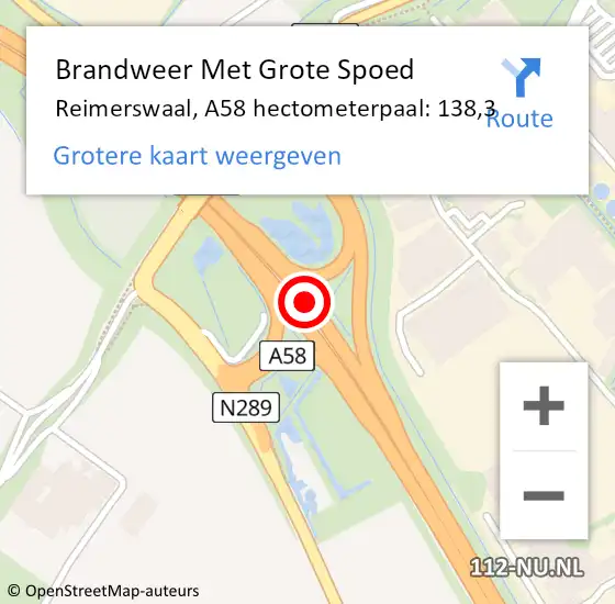Locatie op kaart van de 112 melding: Brandweer Met Grote Spoed Naar Reimerswaal, A58 hectometerpaal: 138,3 op 15 januari 2023 06:10