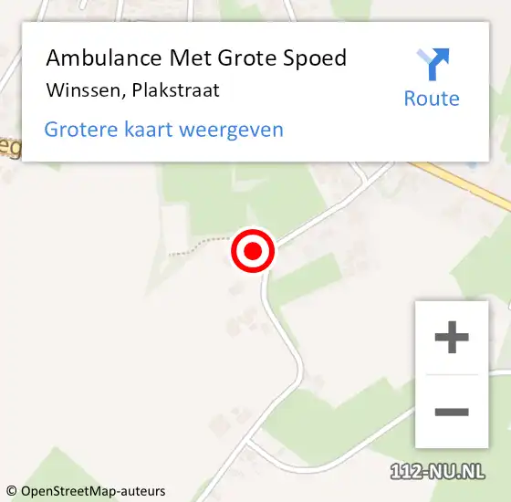 Locatie op kaart van de 112 melding: Ambulance Met Grote Spoed Naar Winssen, Plakstraat op 15 januari 2023 06:48