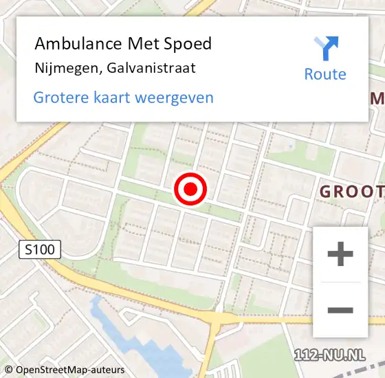 Locatie op kaart van de 112 melding: Ambulance Met Spoed Naar Nijmegen, Galvanistraat op 15 januari 2023 07:56