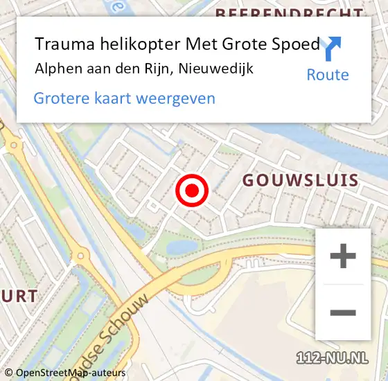 Locatie op kaart van de 112 melding: Trauma helikopter Met Grote Spoed Naar Alphen aan den Rijn, Nieuwedijk op 15 januari 2023 09:09