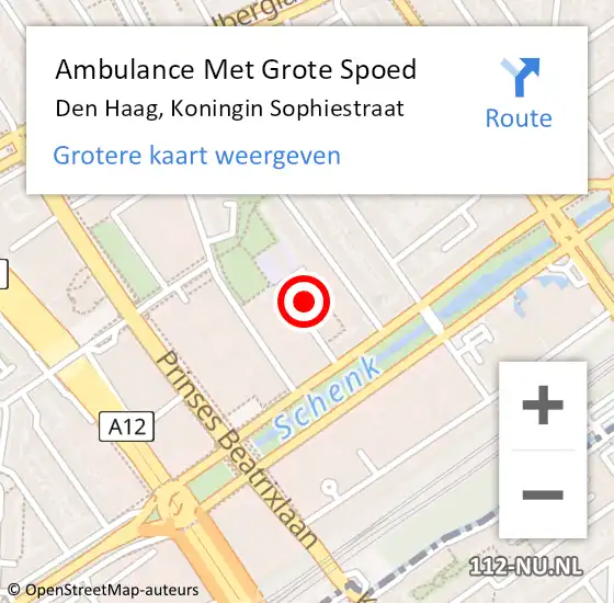 Locatie op kaart van de 112 melding: Ambulance Met Grote Spoed Naar Den Haag, Koningin Sophiestraat op 15 januari 2023 09:23