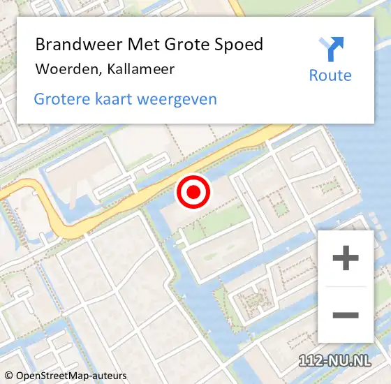 Locatie op kaart van de 112 melding: Brandweer Met Grote Spoed Naar Woerden, Kallameer op 15 januari 2023 09:27