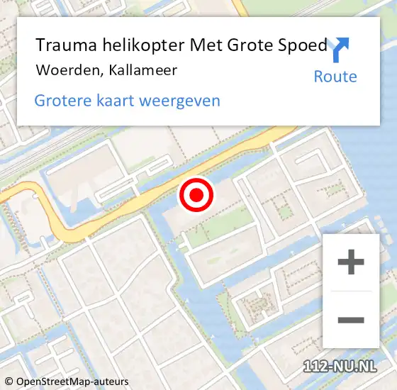 Locatie op kaart van de 112 melding: Trauma helikopter Met Grote Spoed Naar Woerden, Kallameer op 15 januari 2023 09:29