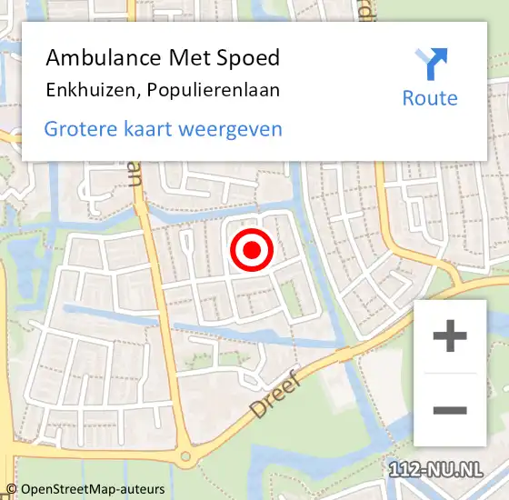 Locatie op kaart van de 112 melding: Ambulance Met Spoed Naar Enkhuizen, Populierenlaan op 15 januari 2023 09:39