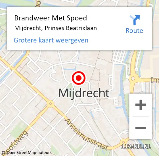 Locatie op kaart van de 112 melding: Brandweer Met Spoed Naar Mijdrecht, Prinses Beatrixlaan op 15 januari 2023 09:45