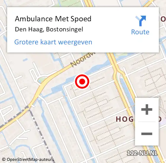 Locatie op kaart van de 112 melding: Ambulance Met Spoed Naar Den Haag, Bostonsingel op 15 januari 2023 10:24