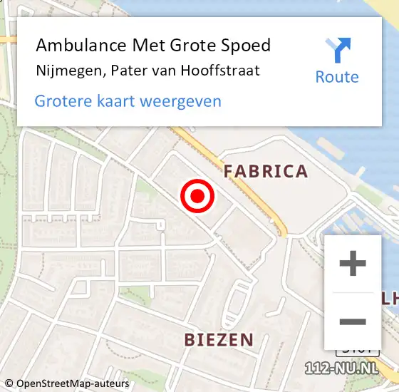 Locatie op kaart van de 112 melding: Ambulance Met Grote Spoed Naar Nijmegen, Pater van Hooffstraat op 15 januari 2023 10:36