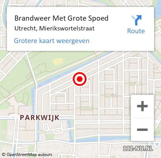 Locatie op kaart van de 112 melding: Brandweer Met Grote Spoed Naar Utrecht, Mierikswortelstraat op 15 januari 2023 10:43