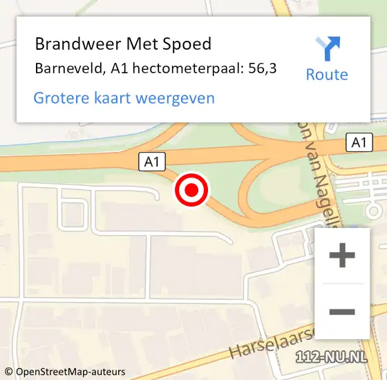 Locatie op kaart van de 112 melding: Brandweer Met Spoed Naar Barneveld, A1 hectometerpaal: 56,3 op 15 januari 2023 10:50