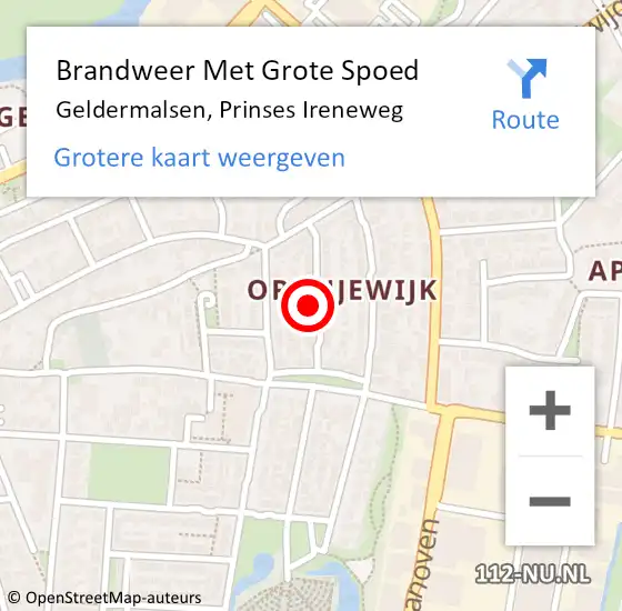 Locatie op kaart van de 112 melding: Brandweer Met Grote Spoed Naar Geldermalsen, Prinses Ireneweg op 15 januari 2023 10:54