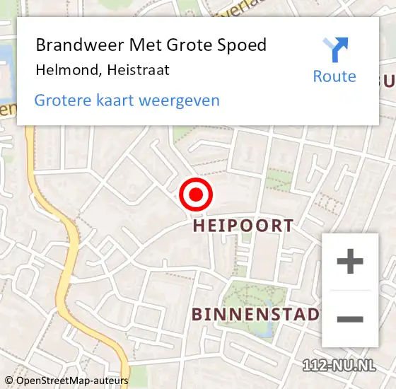 Locatie op kaart van de 112 melding: Brandweer Met Grote Spoed Naar Helmond, Heistraat op 15 januari 2023 10:59