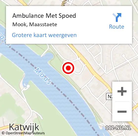 Locatie op kaart van de 112 melding: Ambulance Met Spoed Naar Mook, Maasstaete op 15 januari 2023 11:01