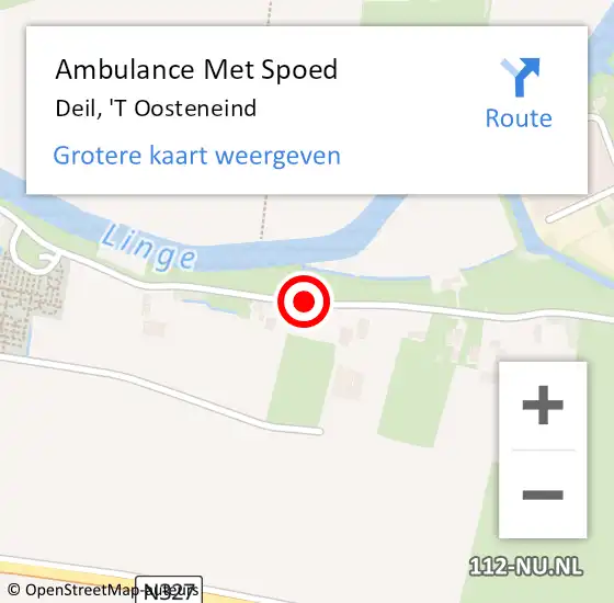 Locatie op kaart van de 112 melding: Ambulance Met Spoed Naar Deil, 'T Oosteneind op 12 augustus 2014 09:45