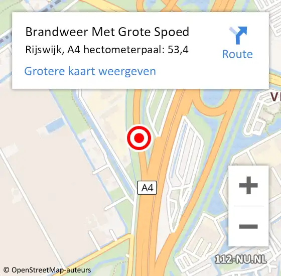 Locatie op kaart van de 112 melding: Brandweer Met Grote Spoed Naar Midden-Delfland, A4 hectometerpaal: 53,4 op 15 januari 2023 11:42