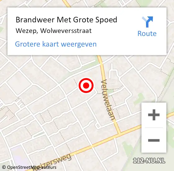 Locatie op kaart van de 112 melding: Brandweer Met Grote Spoed Naar Wezep, Wolweversstraat op 15 januari 2023 12:18