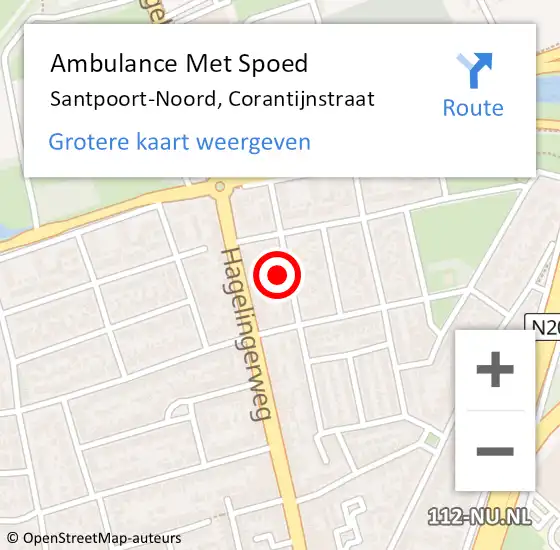 Locatie op kaart van de 112 melding: Ambulance Met Spoed Naar Santpoort-Noord, Corantijnstraat op 15 januari 2023 12:38