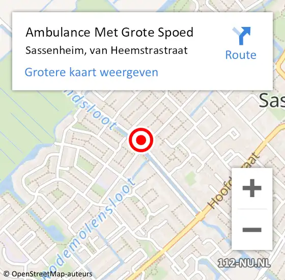 Locatie op kaart van de 112 melding: Ambulance Met Grote Spoed Naar Sassenheim, van Heemstrastraat op 15 januari 2023 13:24
