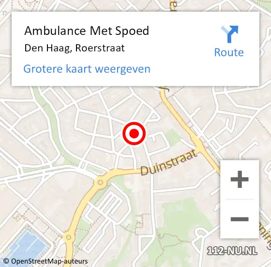 Locatie op kaart van de 112 melding: Ambulance Met Spoed Naar Den Haag, Roerstraat op 15 januari 2023 13:35