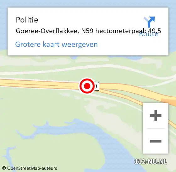 Locatie op kaart van de 112 melding: Politie Goeree-Overflakkee, N59 hectometerpaal: 49,5 op 15 januari 2023 13:38