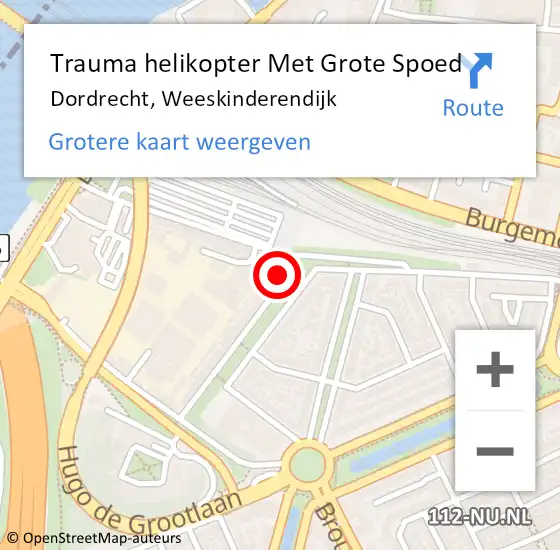 Locatie op kaart van de 112 melding: Trauma helikopter Met Grote Spoed Naar Dordrecht, Weeskinderendijk op 15 januari 2023 13:53