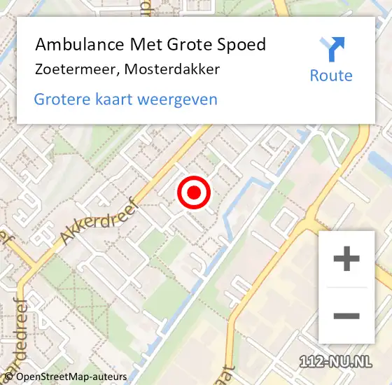 Locatie op kaart van de 112 melding: Ambulance Met Grote Spoed Naar Zoetermeer, Mosterdakker op 15 januari 2023 14:35