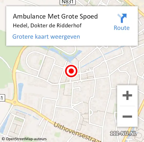 Locatie op kaart van de 112 melding: Ambulance Met Grote Spoed Naar Hedel, Dokter de Ridderhof op 15 januari 2023 14:41