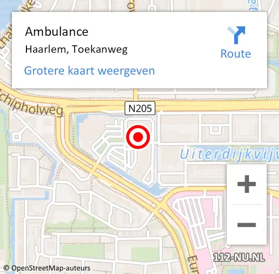 Locatie op kaart van de 112 melding: Ambulance Haarlem, Toekanweg op 15 januari 2023 15:09