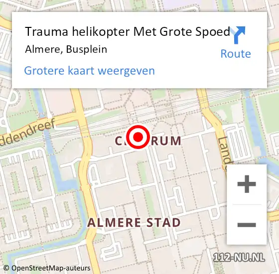 Locatie op kaart van de 112 melding: Trauma helikopter Met Grote Spoed Naar Almere, Busplein op 15 januari 2023 15:22