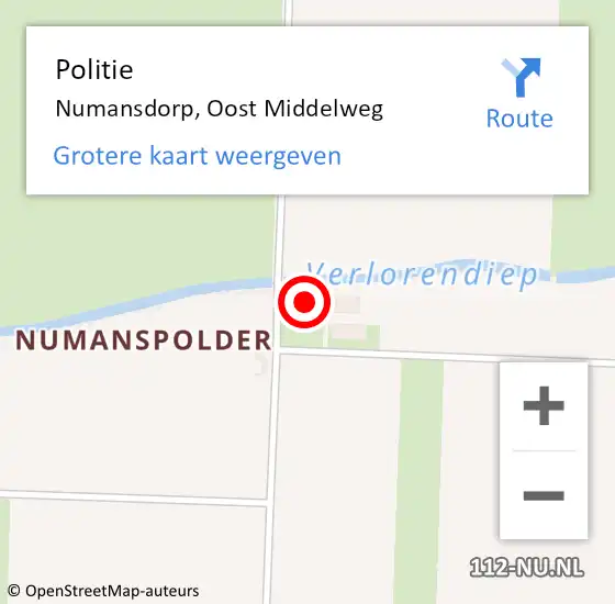 Locatie op kaart van de 112 melding: Politie Numansdorp, Oost Middelweg op 15 januari 2023 15:29