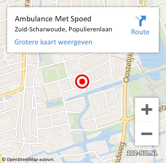 Locatie op kaart van de 112 melding: Ambulance Met Spoed Naar Zuid-Scharwoude, Populierenlaan op 15 januari 2023 15:40