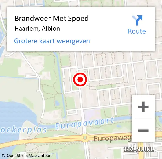 Locatie op kaart van de 112 melding: Brandweer Met Spoed Naar Haarlem, Albion op 15 januari 2023 15:43