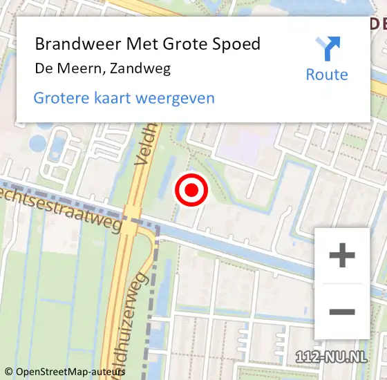 Locatie op kaart van de 112 melding: Brandweer Met Grote Spoed Naar De Meern, Zandweg op 15 januari 2023 15:52