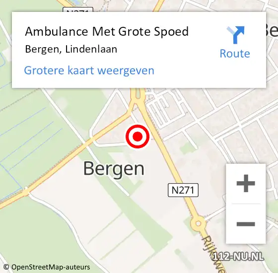 Locatie op kaart van de 112 melding: Ambulance Met Grote Spoed Naar Bergen, Lindenlaan op 15 januari 2023 16:20