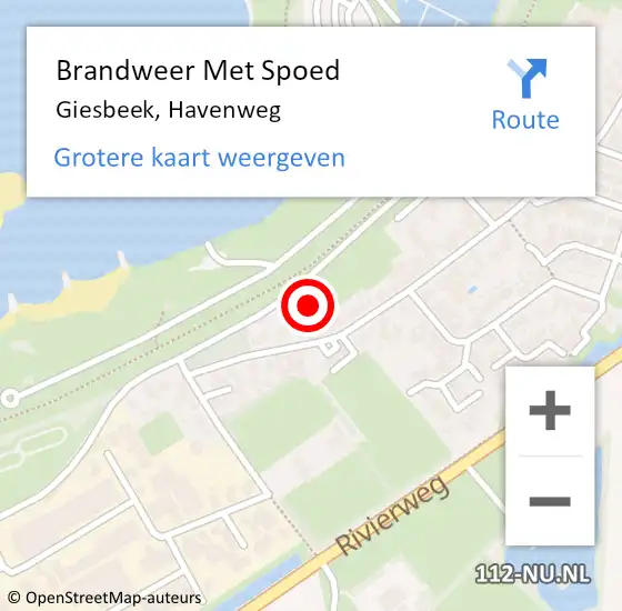 Locatie op kaart van de 112 melding: Brandweer Met Spoed Naar Giesbeek, Havenweg op 15 januari 2023 16:22