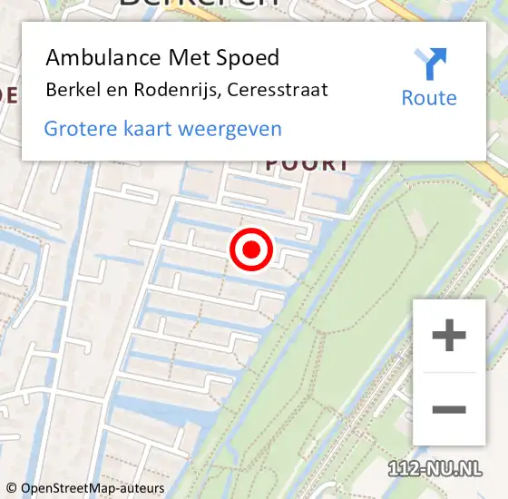 Locatie op kaart van de 112 melding: Ambulance Met Spoed Naar Berkel en Rodenrijs, Ceresstraat op 15 januari 2023 16:33