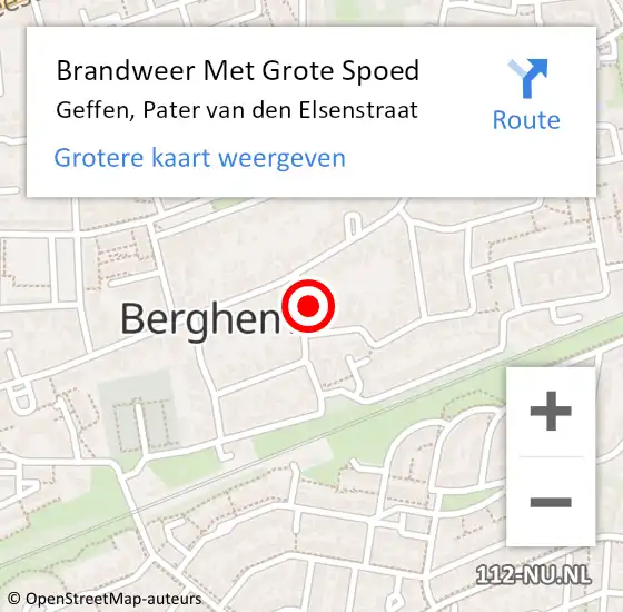 Locatie op kaart van de 112 melding: Brandweer Met Grote Spoed Naar Geffen, Pater van den Elsenstraat op 15 januari 2023 16:36