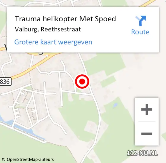 Locatie op kaart van de 112 melding: Trauma helikopter Met Spoed Naar Valburg, Reethsestraat op 15 januari 2023 16:43