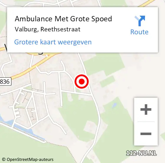 Locatie op kaart van de 112 melding: Ambulance Met Grote Spoed Naar Valburg, Reethsestraat op 15 januari 2023 17:02