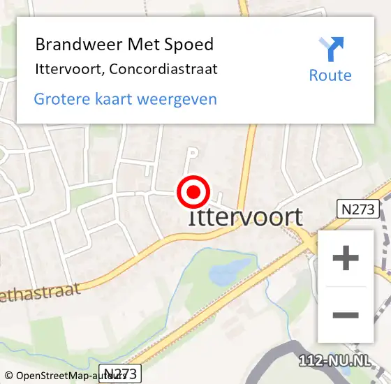 Locatie op kaart van de 112 melding: Brandweer Met Spoed Naar Ittervoort, Concordiastraat op 15 januari 2023 17:22