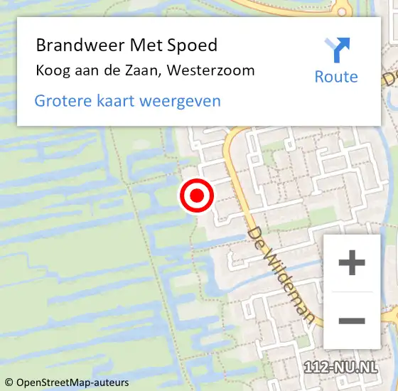 Locatie op kaart van de 112 melding: Brandweer Met Spoed Naar Koog aan de Zaan, Westerzoom op 15 januari 2023 17:36