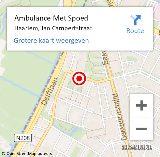 Locatie op kaart van de 112 melding: Ambulance Met Spoed Naar Haarlem, Jan Campertstraat op 15 januari 2023 17:36