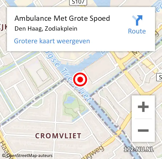 Locatie op kaart van de 112 melding: Ambulance Met Grote Spoed Naar Den Haag, Zodiakplein op 15 januari 2023 18:46