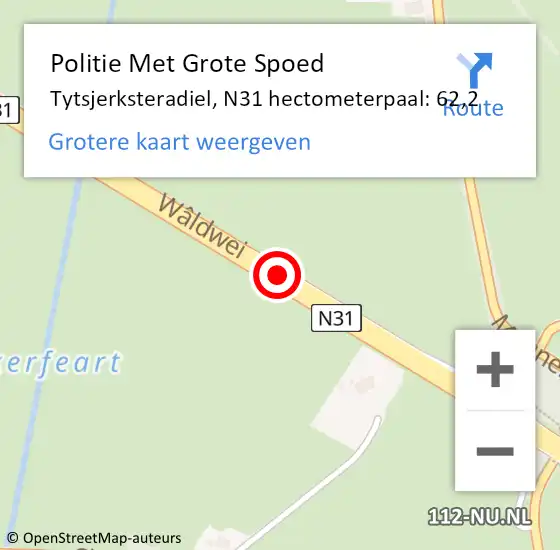 Locatie op kaart van de 112 melding: Politie Met Grote Spoed Naar Tytsjerksteradiel, N31 hectometerpaal: 62,2 op 15 januari 2023 18:50